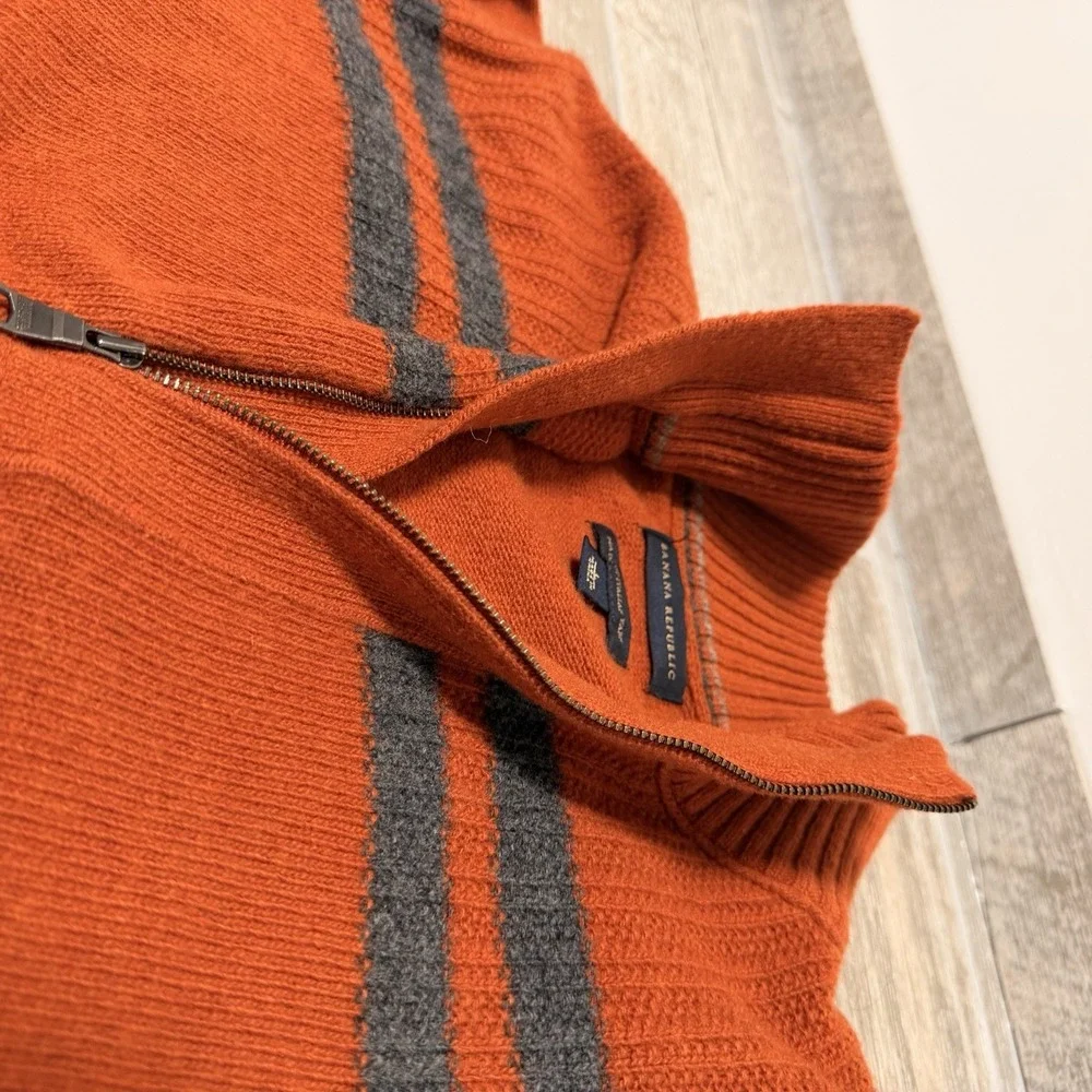 Men's Banana Republic‎ Italian Yarn  Merino Wool Sweater 1/4 Zip Orange Sz Large